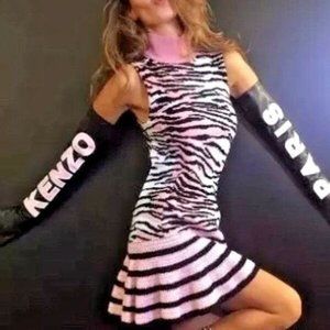 KENZO x H&M-Jacquard Knit Dress-Crocheted Flounce Hem+ Kenzo Hanger—Sz S